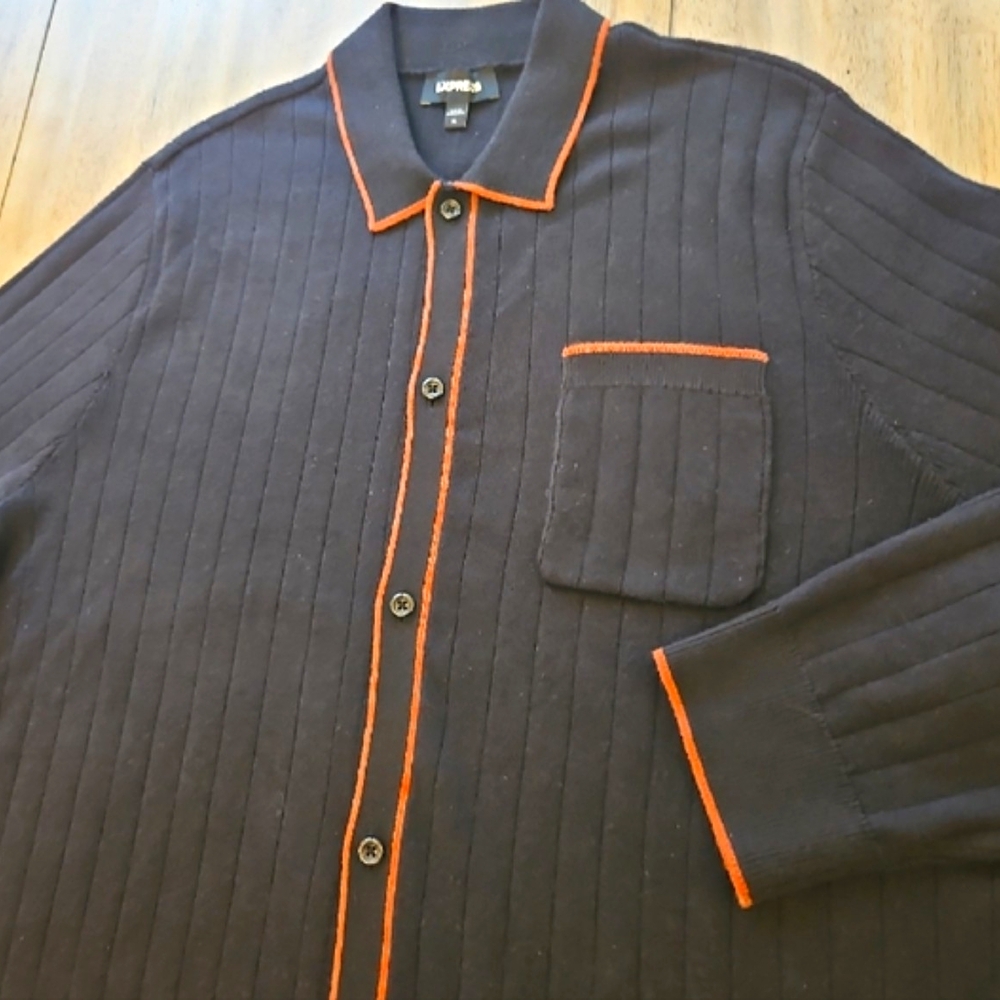 Express Black Cardigan with Orange Trim